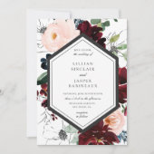 Invitation Burgundy Blush Navy Floral Frame Mariage (Devant)