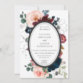 Invitation Burgundy Blush Navy Floral Oval Frame Mariage (Devant)
