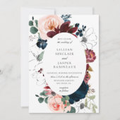 Invitation Burgundy Blush Navy Floral Oval Frame Mariage (Devant)