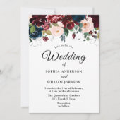 Invitation Burgundy Blush Navy Floral Watercolor Mariage (Devant)