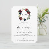 Invitation Burgundy Blush Navy Floral Wreath Fiançailles (Debout devant)