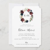 Invitation Burgundy Blush Navy Floral Wreath Fiançailles (Devant)
