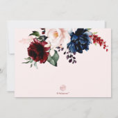 Invitation Burgundy Blush Navy Flowers Fête des mariées (Dos)