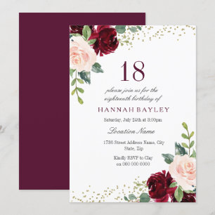 Invitation Burgundy Blush Parties scintillant 18e fête d'anni
