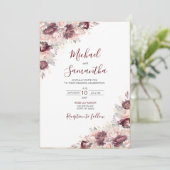 Invitation Burgundy Blush Peony et Mariage Rose (Debout devant)