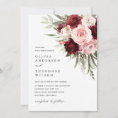 Invitation Burgundy Blush Pink Floral Rose Wedding (Devant)