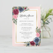 Invitation Burgundy Blush Pink Navy Blue Floral Fête des mari (Debout devant)