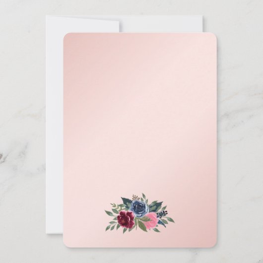 Invitation Burgundy Blush Pink Navy Blue Floral Fête des mari (Dos)
