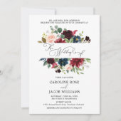 Invitation Burgundy Blush Pink Navy Blue Floral Photo Mariage (Devant)