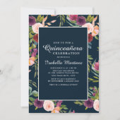 Invitation Burgundy Blush Pink Navy Floral Quinceañera (Devant)