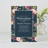 Invitation Burgundy Blush Pink Navy Floral Quinceañera (Debout devant)