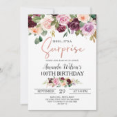 Invitation Burgundy Blush Pink Script Surprise fête d'anniver (Devant)