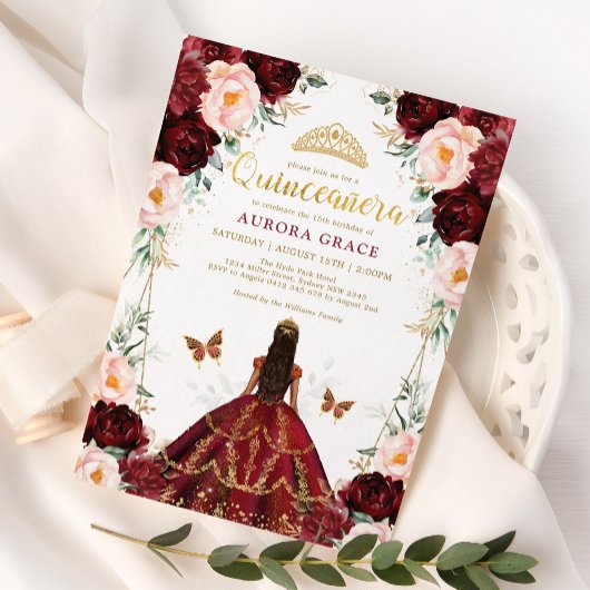 Invitation Burgundy Blush Quinceañera Princess Mis Quince