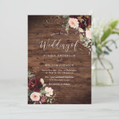 Invitation Burgundy Blush Red Vin Floral Mariage de automne (Debout devant)