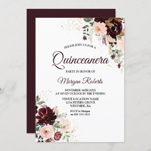 Invitation Burgundy Blush Red Wine Floral Quinceanera Party