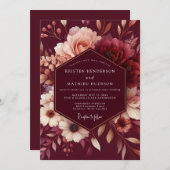 Invitation Burgundy Blush Romantic Wedding (Devant / Derrière)