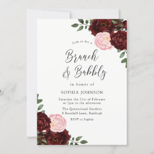 Invitation Burgundy Blush Rose Brunch & Fête des mariées Bubb