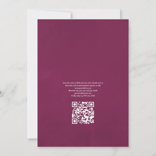 Invitation Burgundy Blush rose et or QR Code RSVP Mariage (Dos)