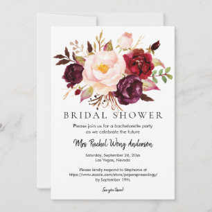 Invitation Burgundy Blush rose Fête des mariées florale Photo