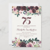 Invitation Burgundy Blush rose Feuilles floraux 75e anniversa (Devant)