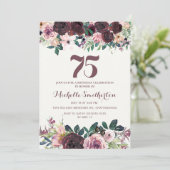 Invitation Burgundy Blush rose Feuilles floraux 75e anniversa (Debout devant)