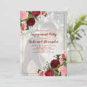 Invitation Burgundy Blush Rose Floral Engagement Party Photo (Debout devant)