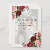 Invitation Burgundy Blush Rose Floral Mariage Date de sauvega (Devant)