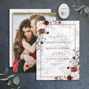Invitation Burgundy Blush rose Floral Mariage photo