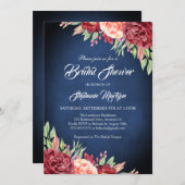 Invitation Burgundy Blush Rose Floral Navy Fête des mariées (Devant / Derrière)