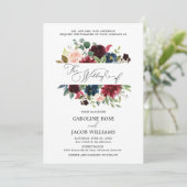 Invitation Burgundy Blush Rose Navy Blue Floral Mariage (Debout devant)