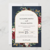 Invitation Burgundy Blush Rose Navy Floral Arch Frame Mariage (Devant)