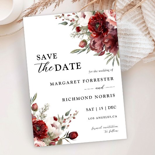 Invitation Burgundy Blush Rose Rustique Floral Enregistrer La