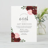 Invitation Burgundy Blush Roses 60e fête d'anniversaire (Debout devant)
