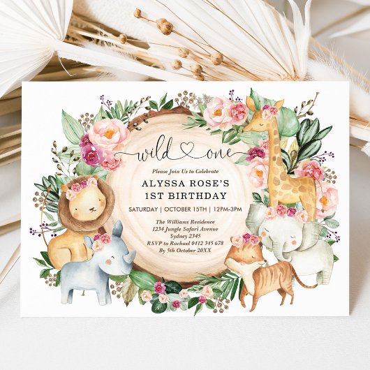 Invitation Burgundy Blush Safari Wild Un 1er anniversaire
