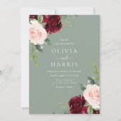 Invitation Burgundy Blush & Sage Floral Aquarelle Mariage (Devant)