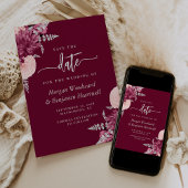 Invitation Burgundy Blush Silver Floral Wedding Enregistrer l