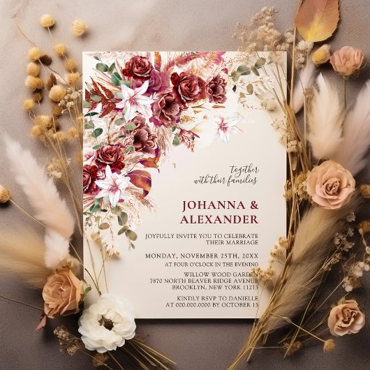 Invitation Burgundy Blush Terracotta Boho Floral Wedding