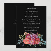 Invitation Burgundy Blush Tropical Floral Mariage - Noir V2 (Devant / Derrière)