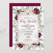 Invitation Burgundy Blush Watercolor Baby shower (Devant / Derrière)