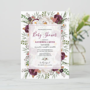 Invitation Burgundy Blush Watercolor Baby shower