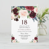 Invitation Burgundy Boho Aquarelle Blush 18e fête d'anniversa (Debout devant)
