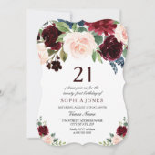 Invitation Burgundy Boho Aquarelle Blush 21e fête d'anniversa (Devant)