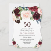 Invitation Burgundy Boho Aquarelle Blush 50e fête d'anniversa (Devant)