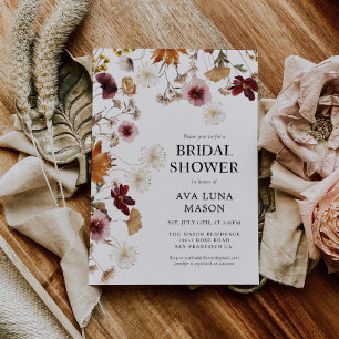 Invitation Burgundy Boho Automne Floral Bridal Show Invitatio