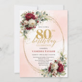 Invitation Burgundy Boho Chic Floral 80th Birthday Party  (Devant)