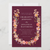 Invitation Burgundy Boho Fall Floral QR Code Mariage (Devant)