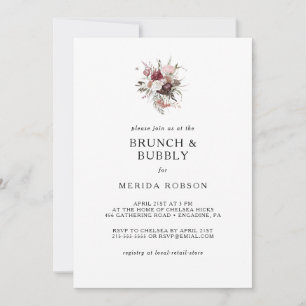 Invitation Burgundy Boho Floral Brunch et Bubbly Douche Invi