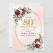 Invitation Burgundy Boho Garden Floral 80th Birthday Invite (Devant)