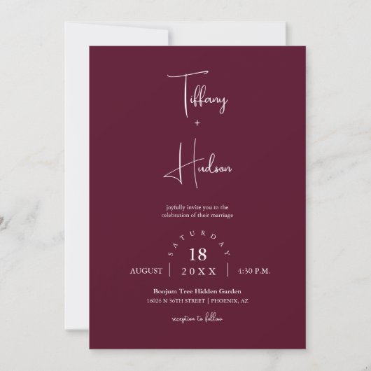 Invitation Burgundy Boho Mariage Arch Photo QR Code RSVP (Devant)