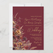 Invitation Burgundy Boho Wildflowers & Photo QR Code Wedding (Devant)